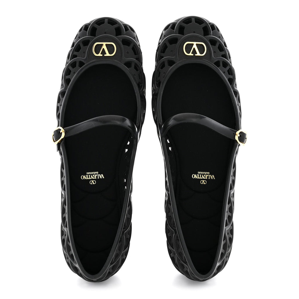 Scalloped Rubber VLogo Ondette Ballerina Flats 41 Black
