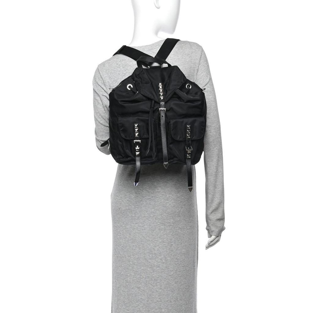 Nylon New Vela Studded Backpack Black