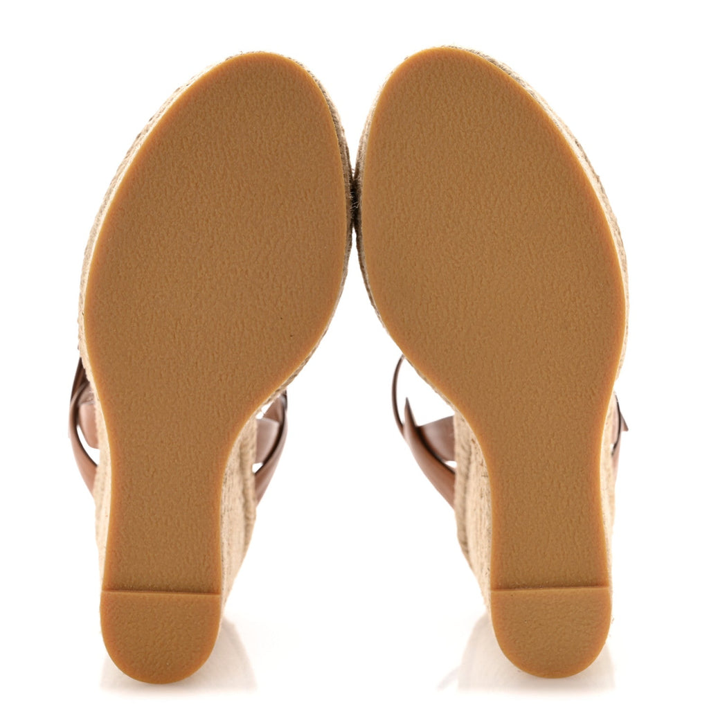 Calfskin 85 Platform Espadrille Wedge Sandals 39.5 Brown