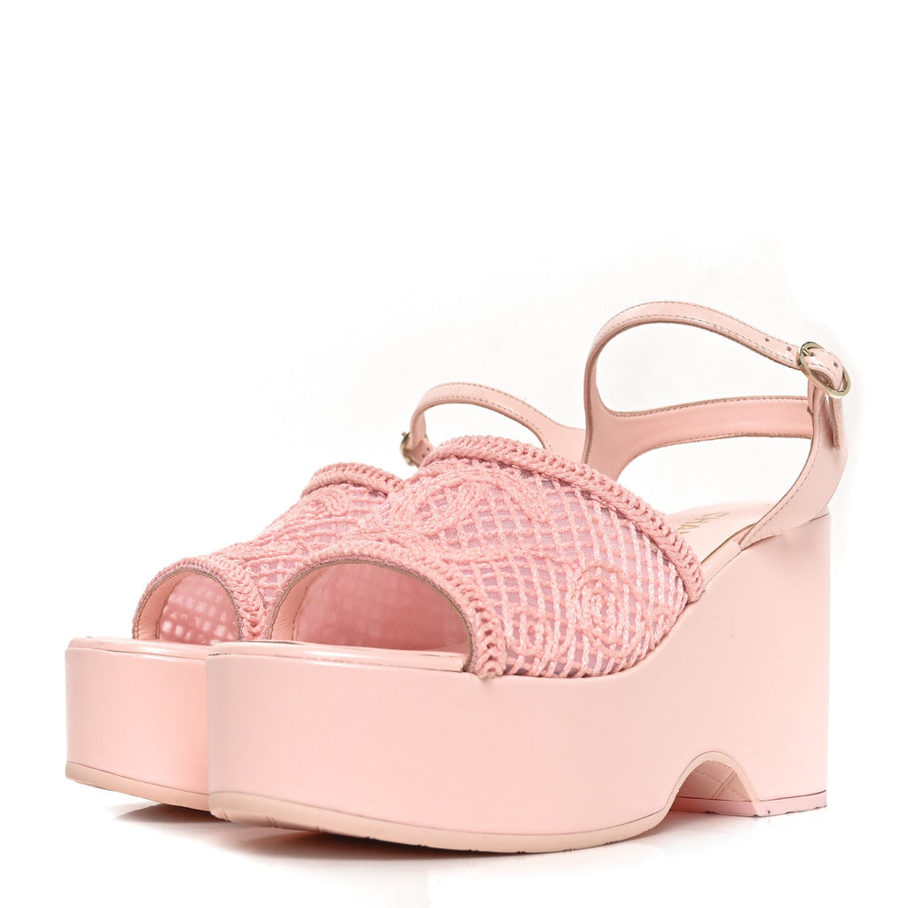 Fabric Calfskin CC Platform Sandals 40 Light Pink