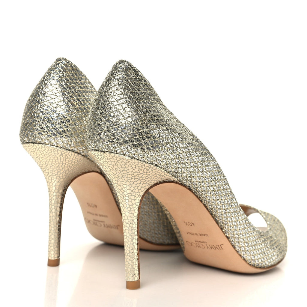 Glitter Fabric Evelyn Peep Toe Pumps 40.5 Champagne
