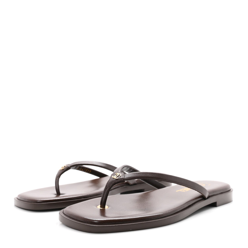 Goatskin CC Times Square Thong Sandals 37 Brown