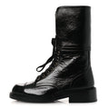 Shiny Calfskin Lace Up Combat Boots 38.5 Black