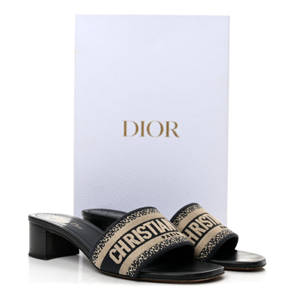Cotton Embroidered Dway 40mm Slide Sandals 38 Deep Blue