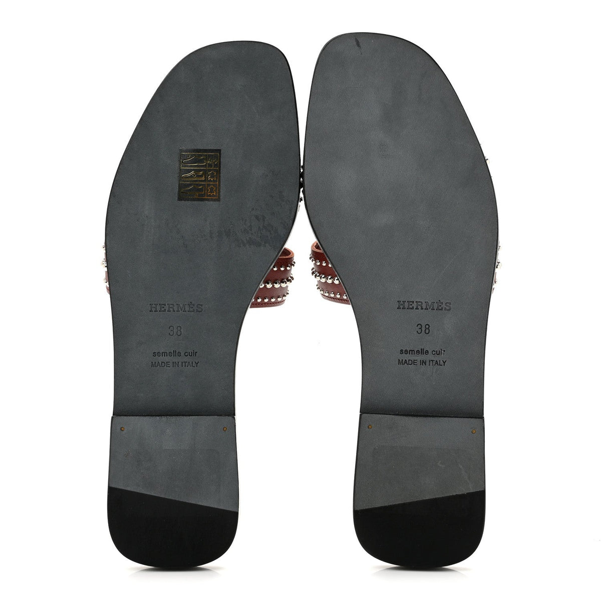 Calfskin Studded Oran Sandals 36.5 Rouge Tomette