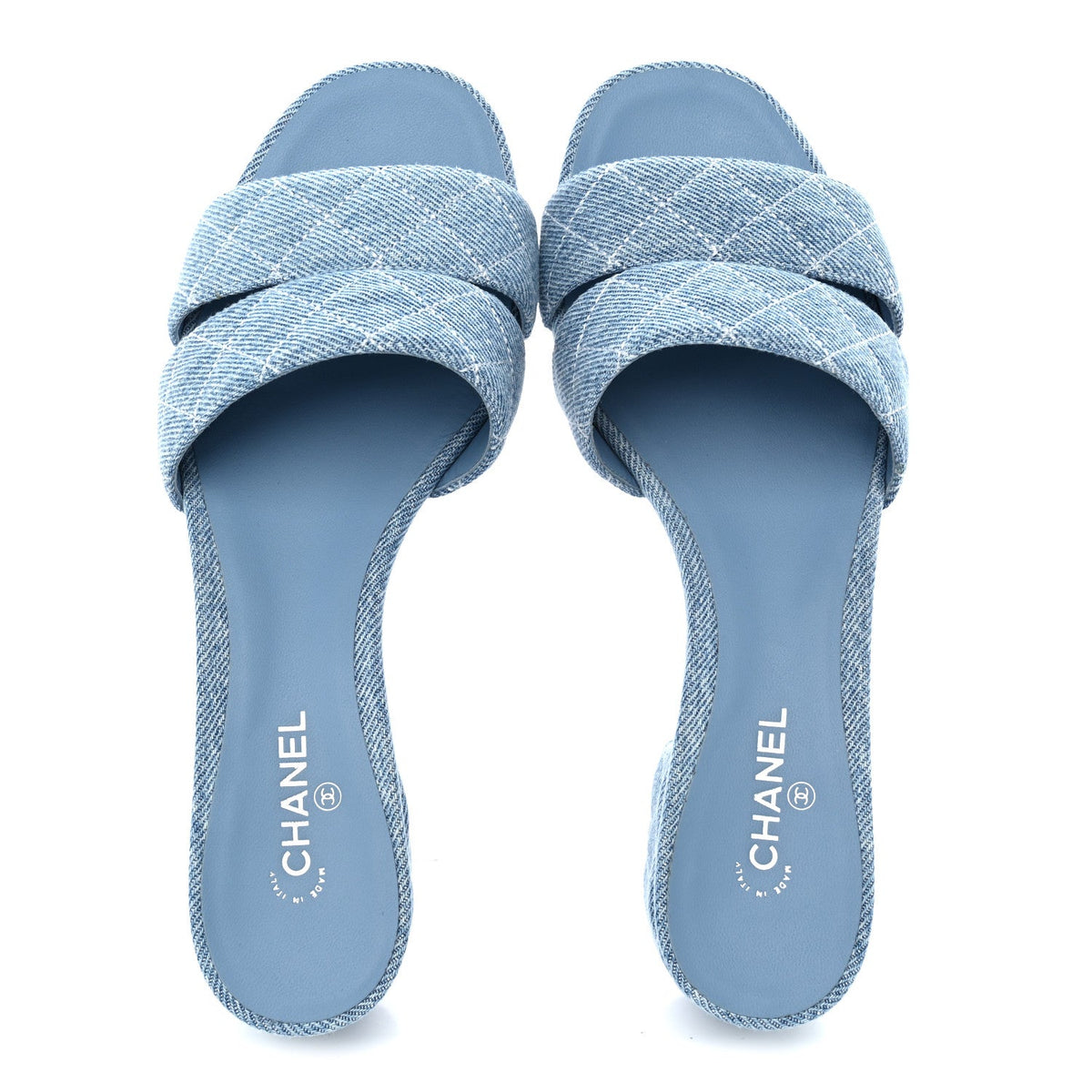 Denim Quilted Mules 38 Blue