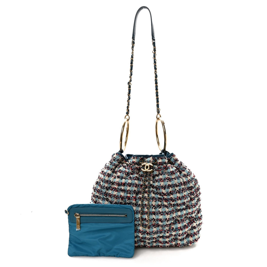 Tweed Paris Cuba Chesterfield Bucket Bag  Blue Multicolor