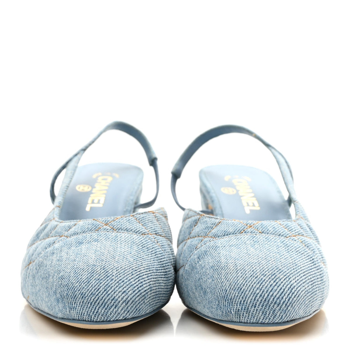 Denim Quilted Cap Toe Slingback Pumps 40 Light Blue