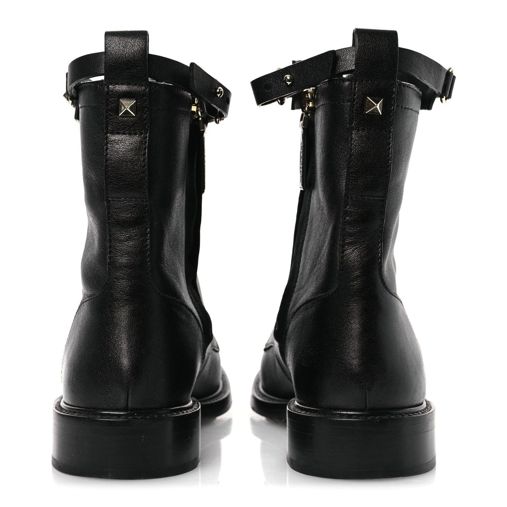 Calfskin Rockstud Combat Ankle Boots 37 Black