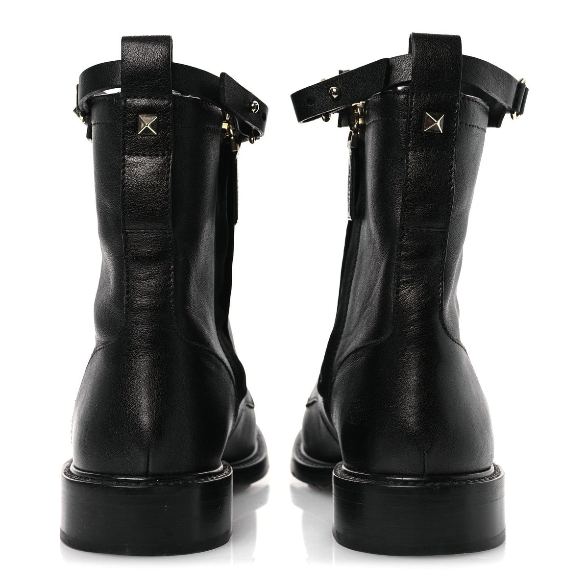 Calfskin Rockstud Combat Ankle Boots 37 Black
