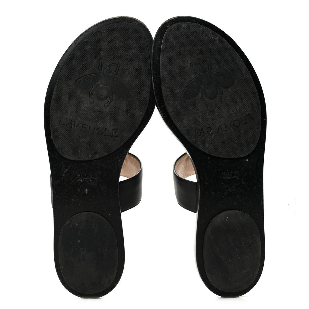 Calfskin GG Marmont Thong Sandals 40 Black