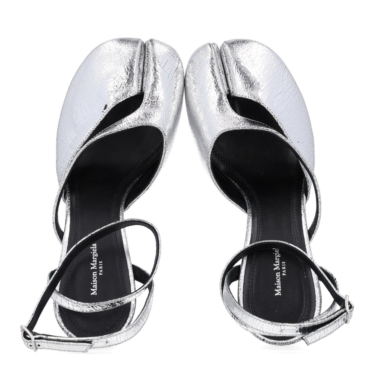 Broken Mirror Calfskin Tabi 80mm Sandal Pumps 38.5 Silver