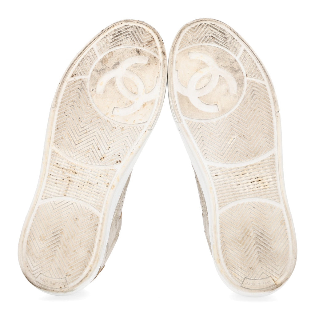 Laminated Calfskin CC Womens Sneakers 38.5 Golden