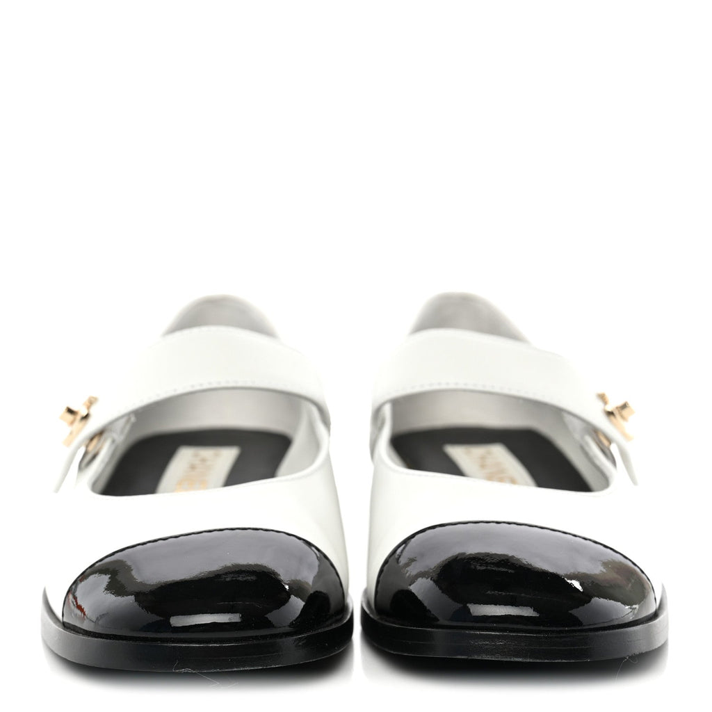 Patent Calfskin Mary Janes Flats 36.5 White Black