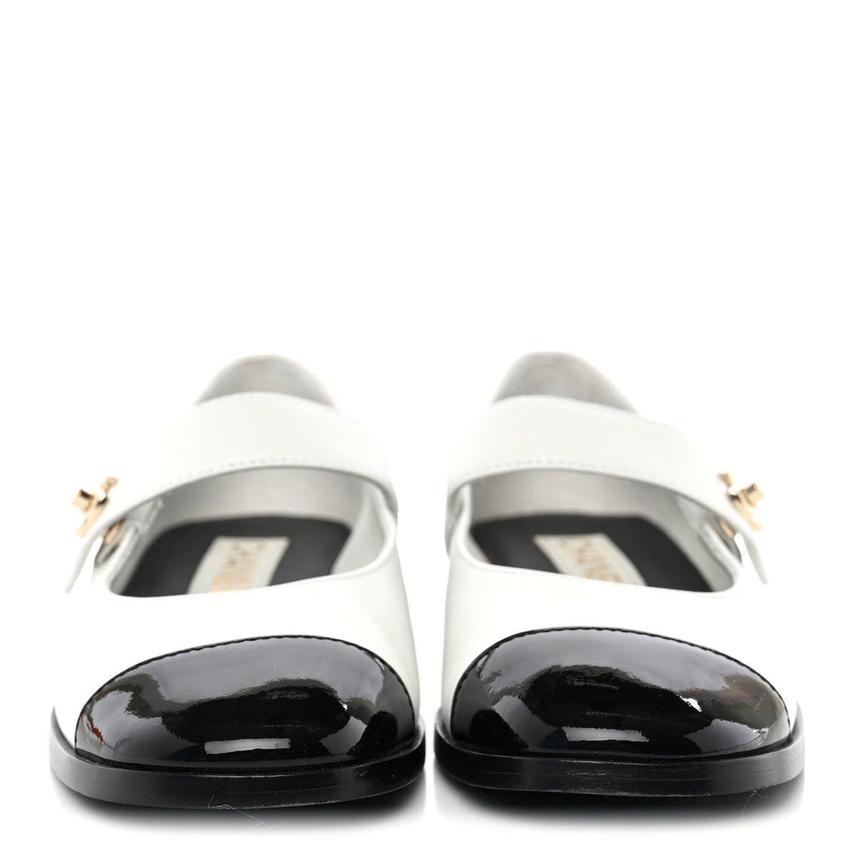Patent Calfskin Mary Janes Flats 36.5 White Black