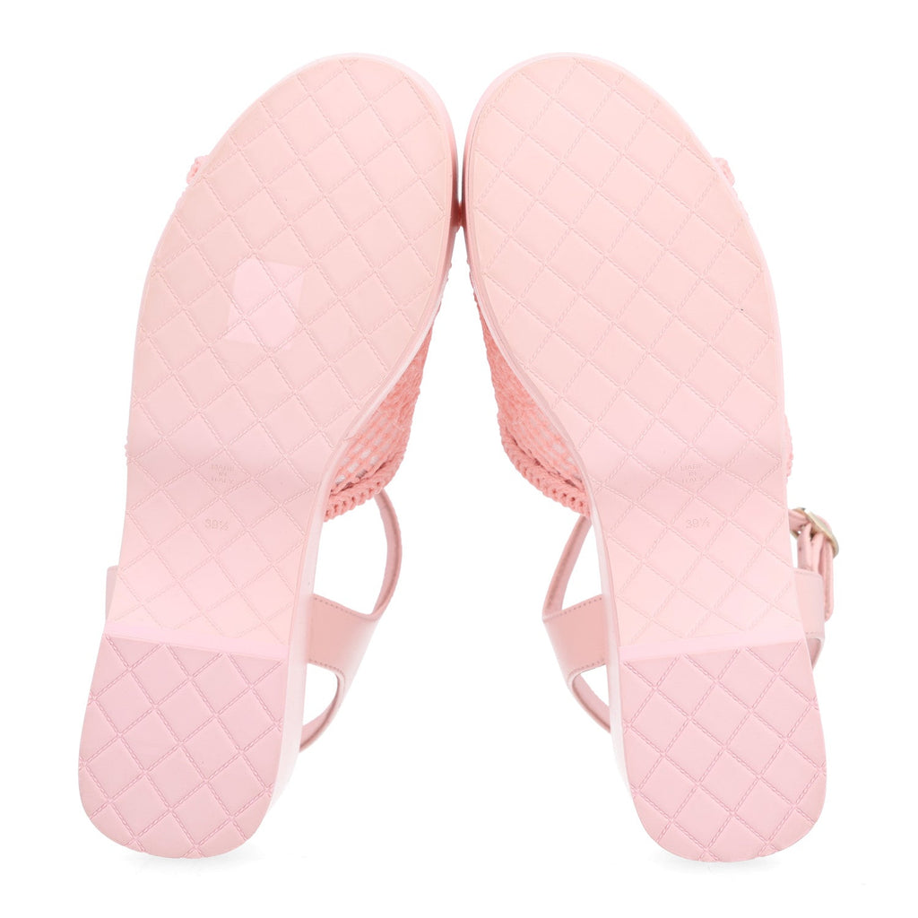 Fabric Calfskin CC Platform Sandals 39.5 Light Pink