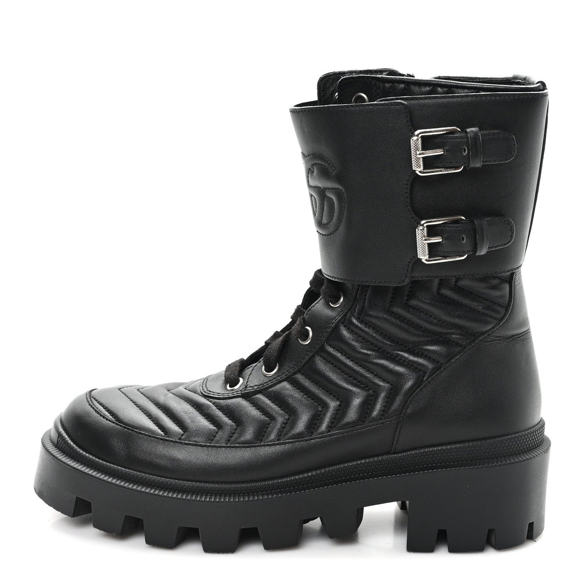 Nappa Frances GG Matelasse Platform Combat Boots 37 Black