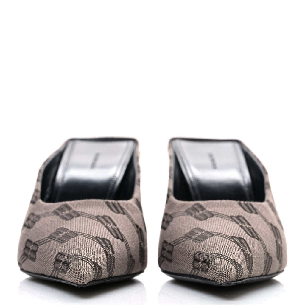 BB Monogram Square Knife 80mm Mule Pumps 38.5 Dark Mink Grey Dark Brown