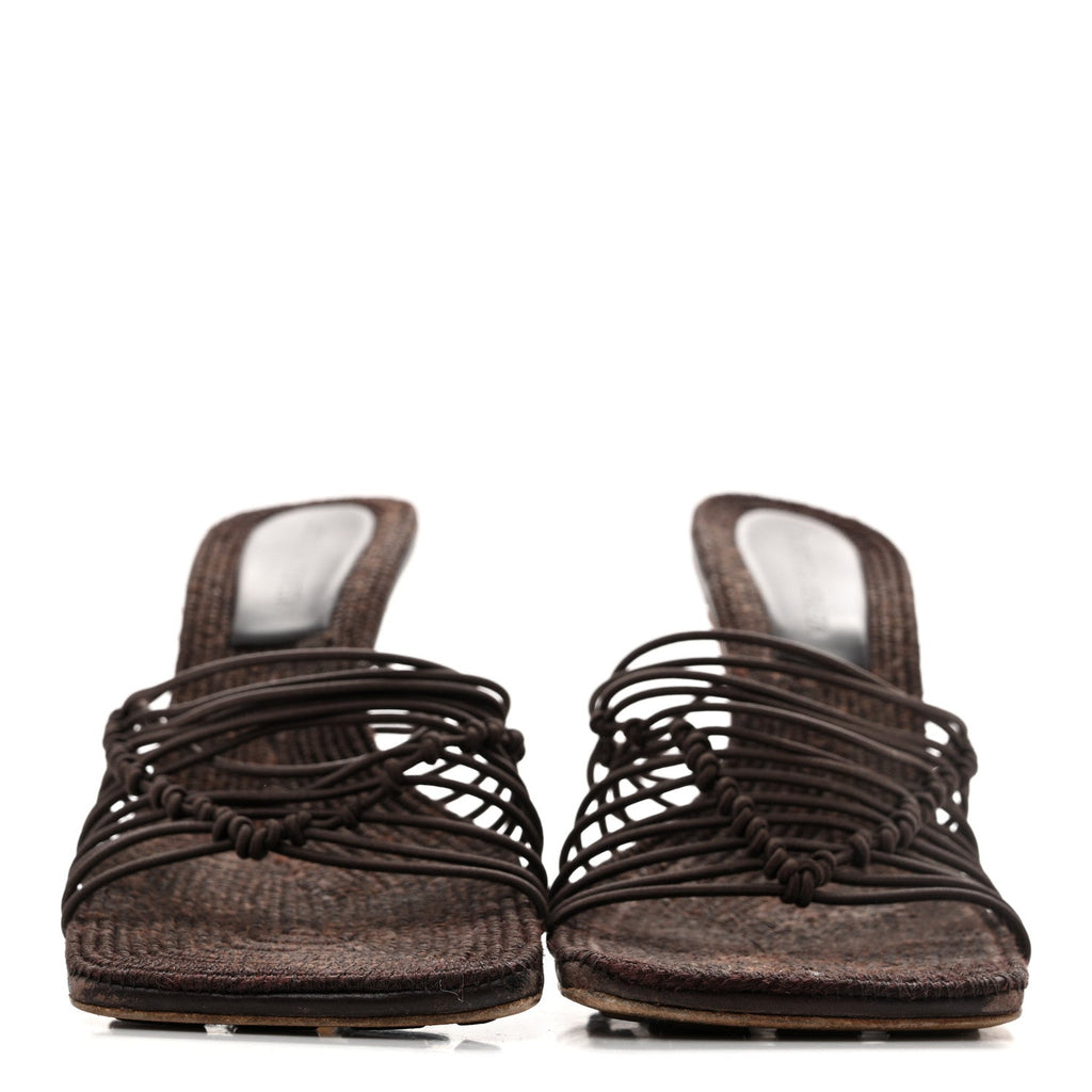 Raffia Elasticized Stretch Mule Sandals 39 Bitter Chocolate