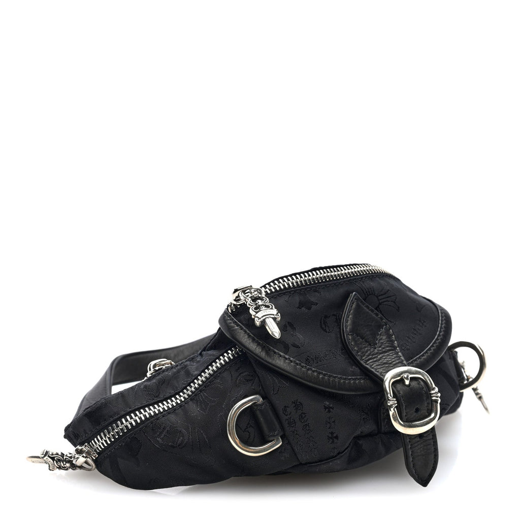 Grained Calfskin Nylon Stencil Mini Snat Pack Gunslinger Waist Bag Black