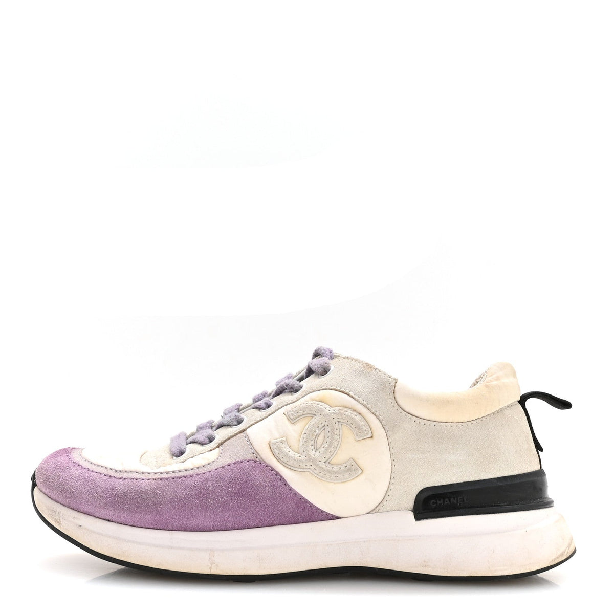Nylon Calfskin Suede CC Womens Sneakers 36 White Light Grey Purple