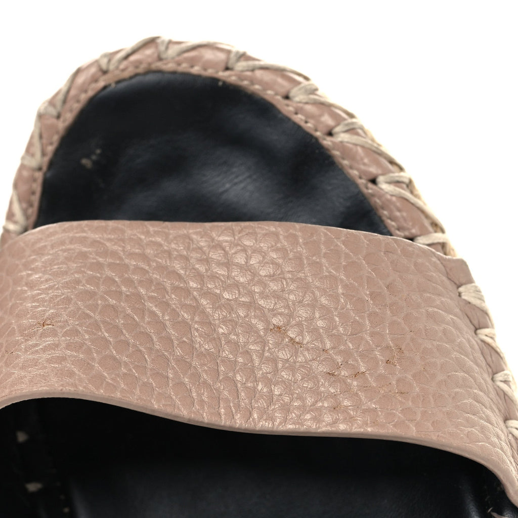 Grained Calfskin Rockstud Ankle Strap Espadrille 15/105mm Wedge Sandals 35 Poudre Natural