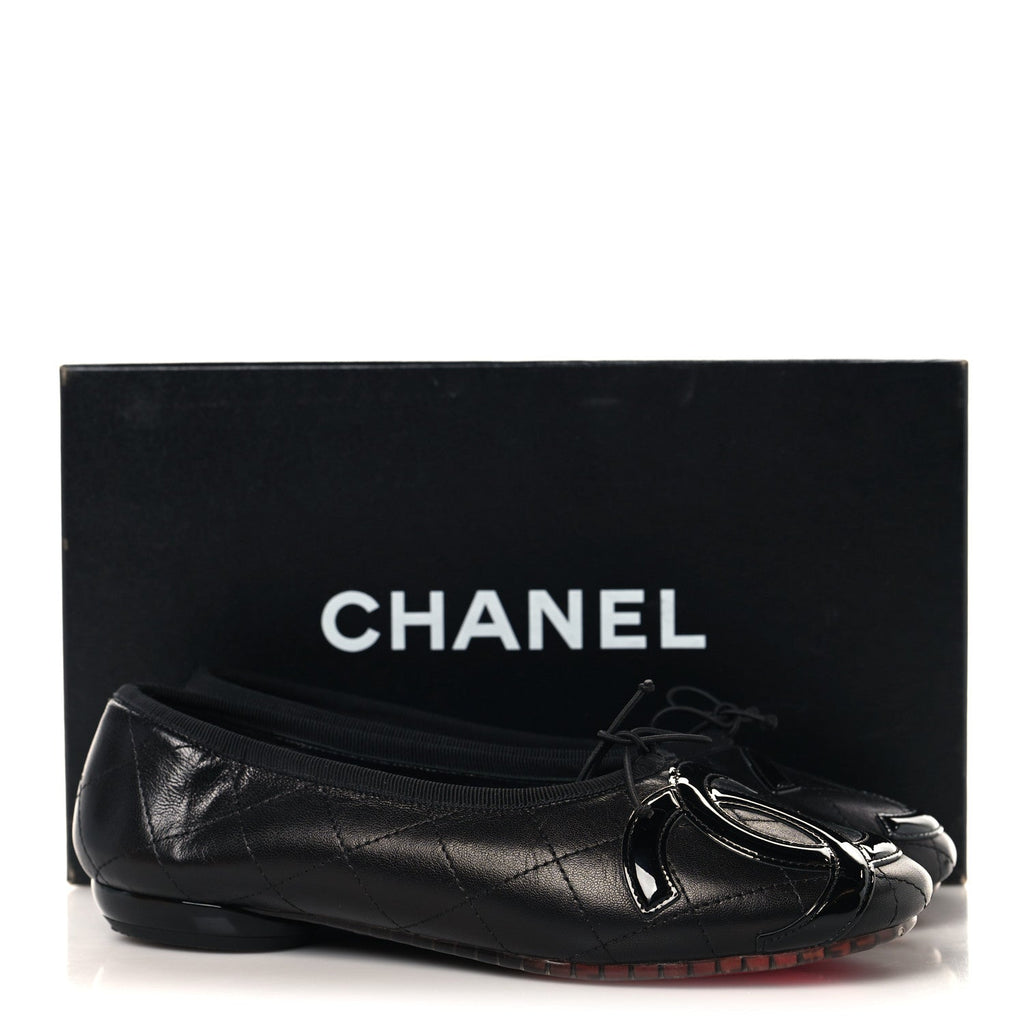 Lambskin Quilted Cambon Ballerina Flats 36.5 Black