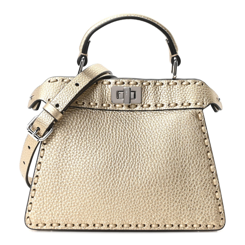 Metallic Cuoio Roma Sellerissima Nappa Sintetica Tape Stitch Petite Peekaboo I SEE U Iconic Satchel Platino