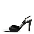 Lambskin Pointed Cap Toe CC Slingback Pumps 36 Black White