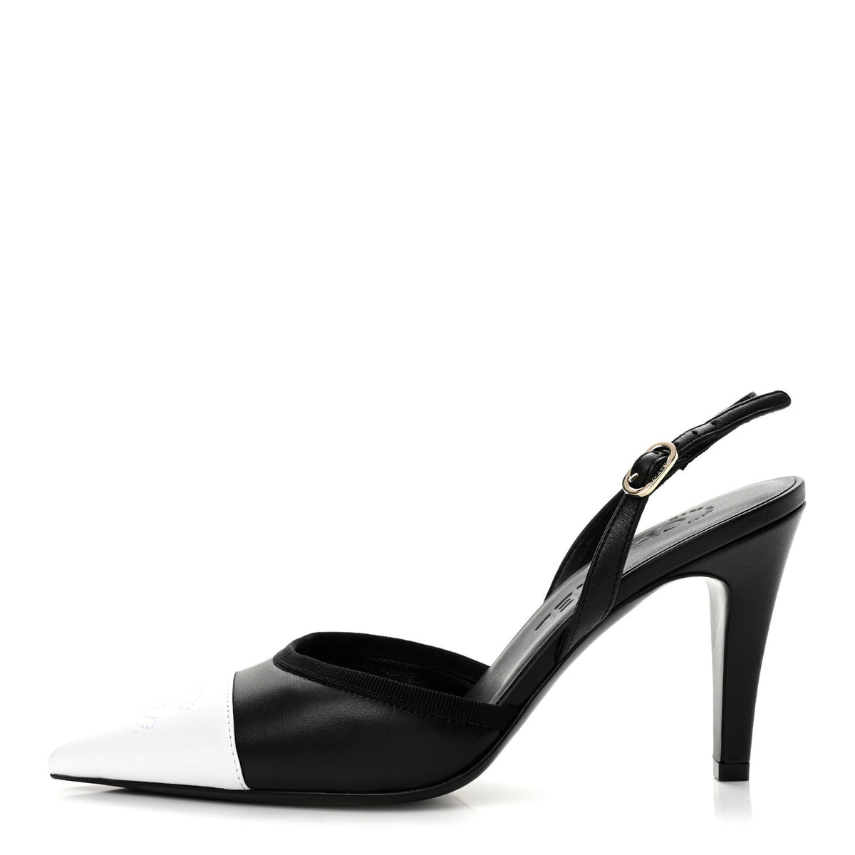 Lambskin Pointed Cap Toe CC Slingback Pumps 36 Black White