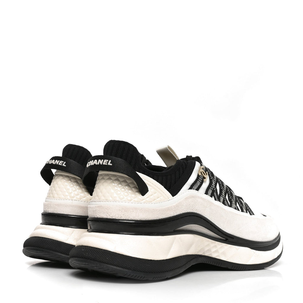 Fabric Suede Calfskin Sneakers 41 White Black