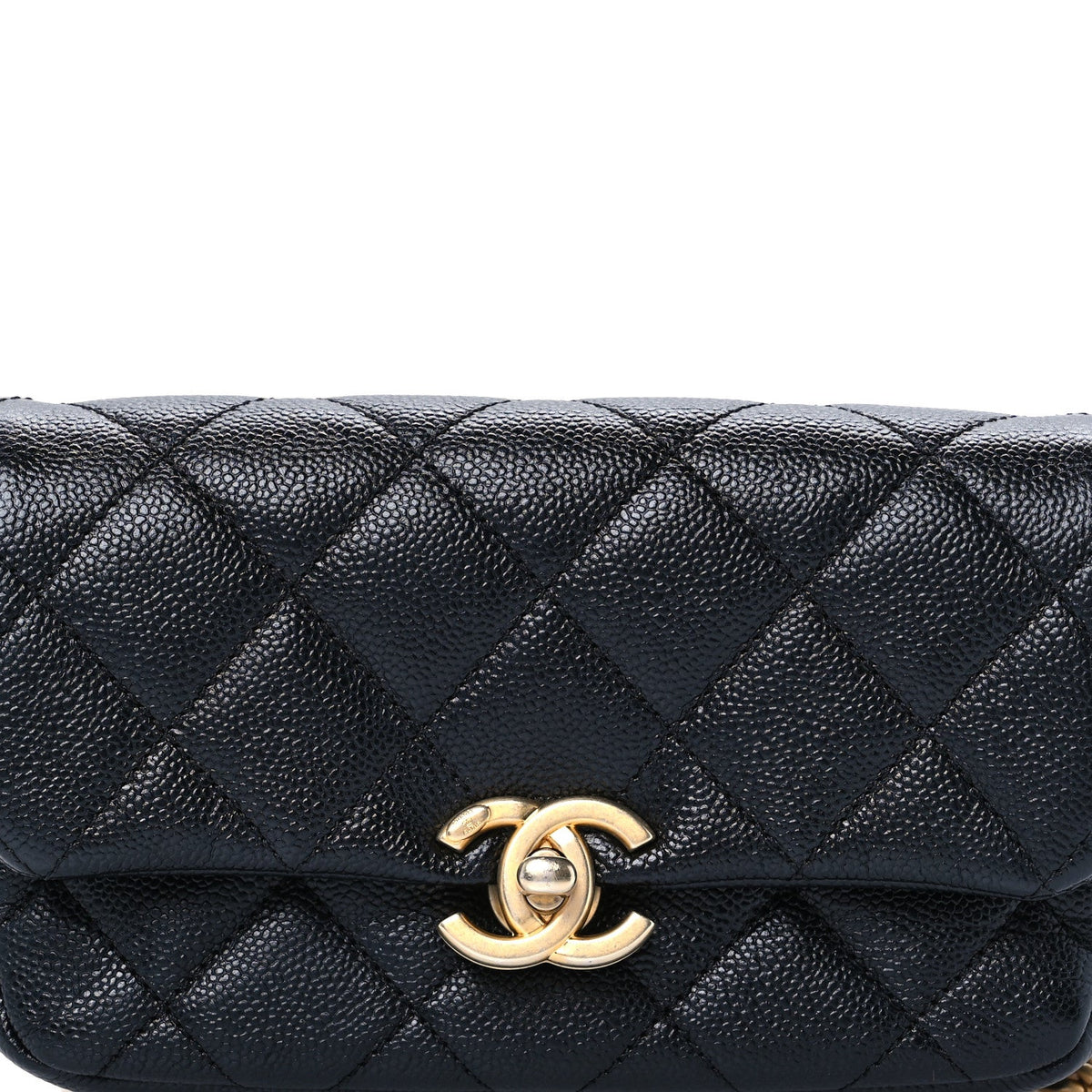 Shiny Caviar Quilted Chain Melody Waist Belt Bag Black