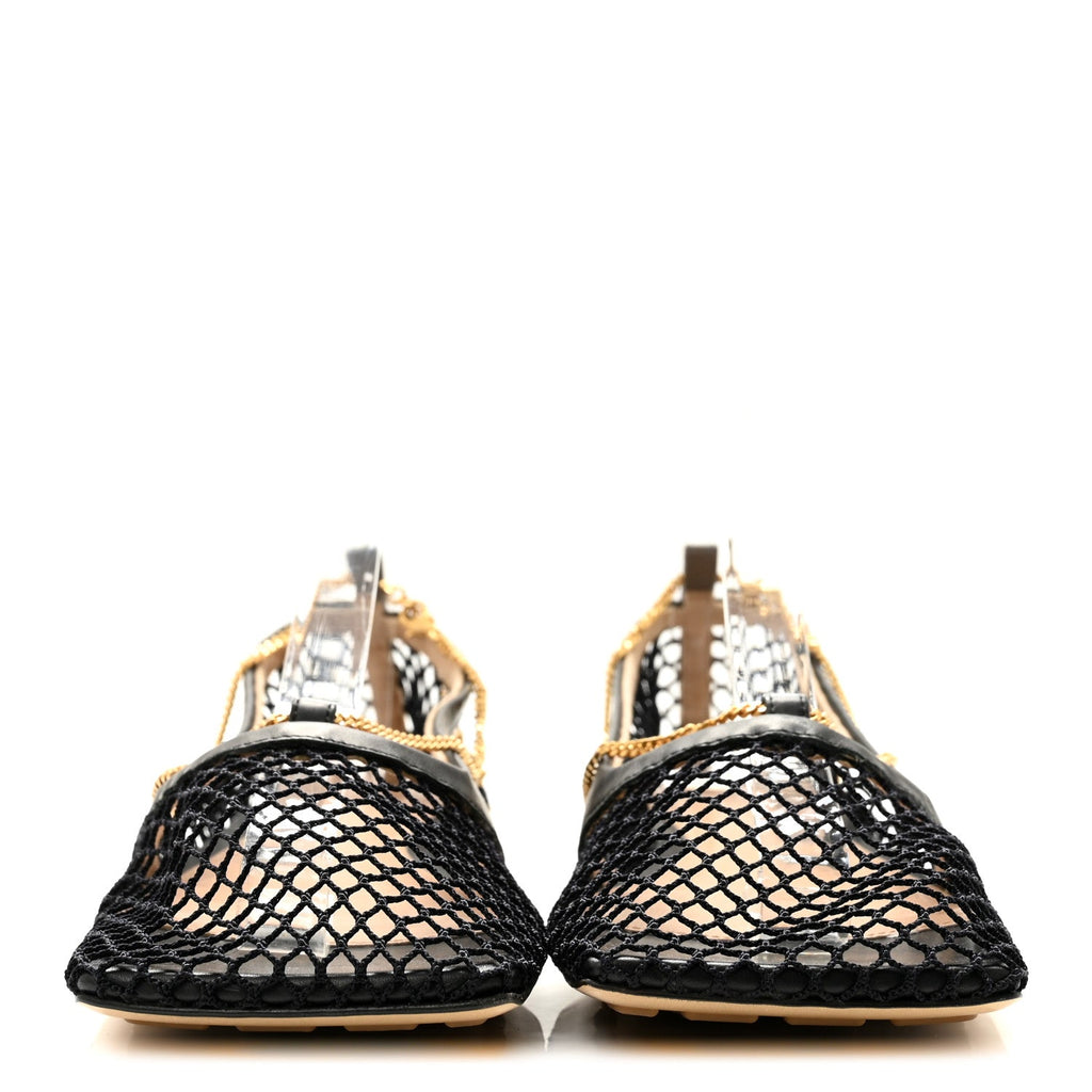 Mesh Nappa Chunky Chain Stretch Ballerina Flats 36 Black
