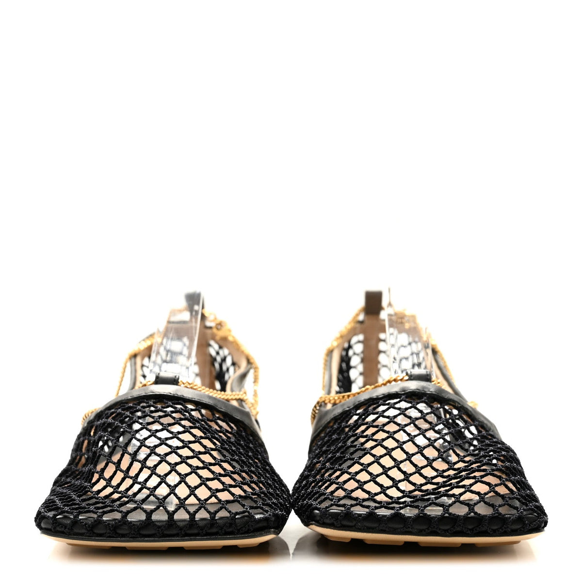 Mesh Nappa Chunky Chain Stretch Ballerina Flats 36 Black