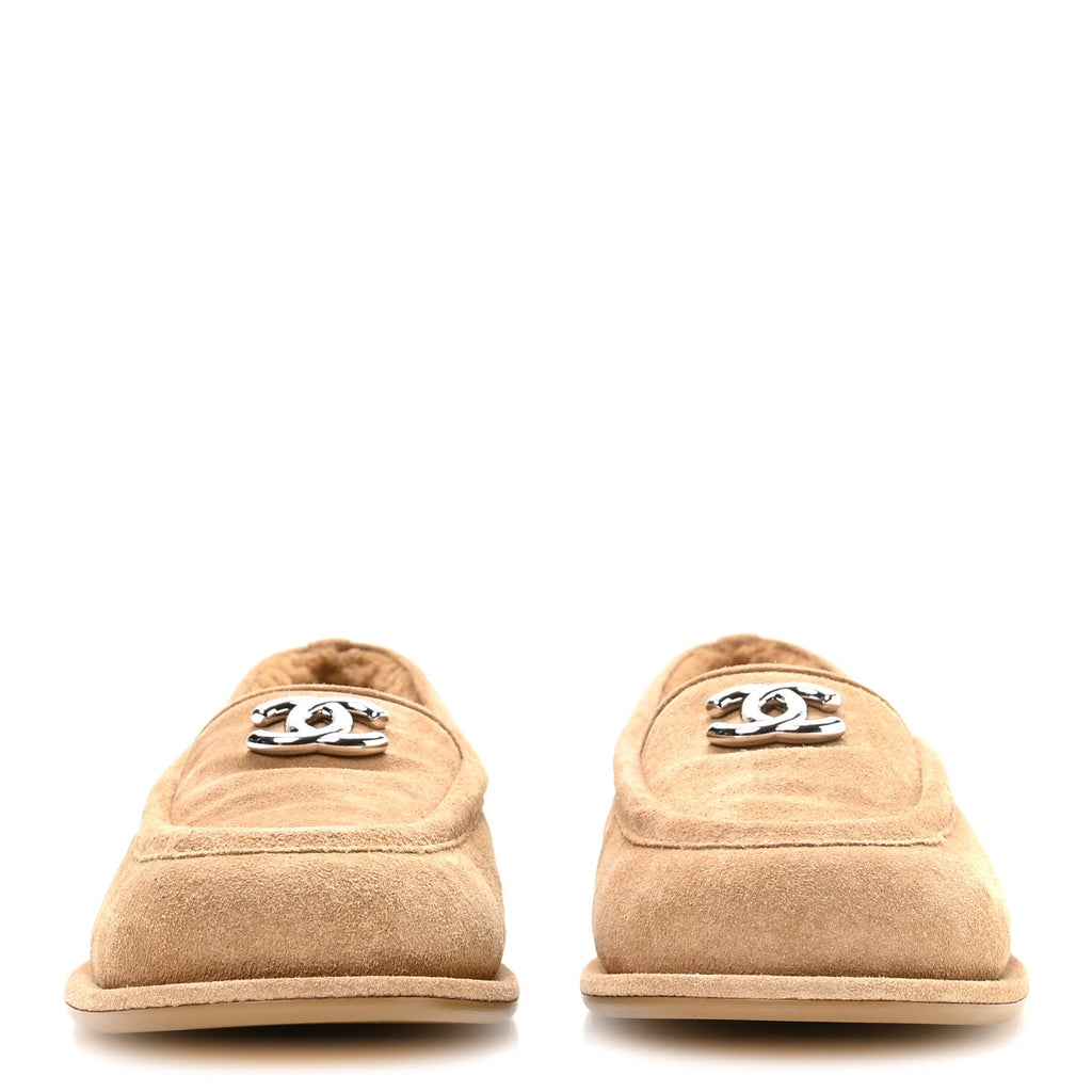 Suede Calfskin CC Loafers 37 Dark Beige