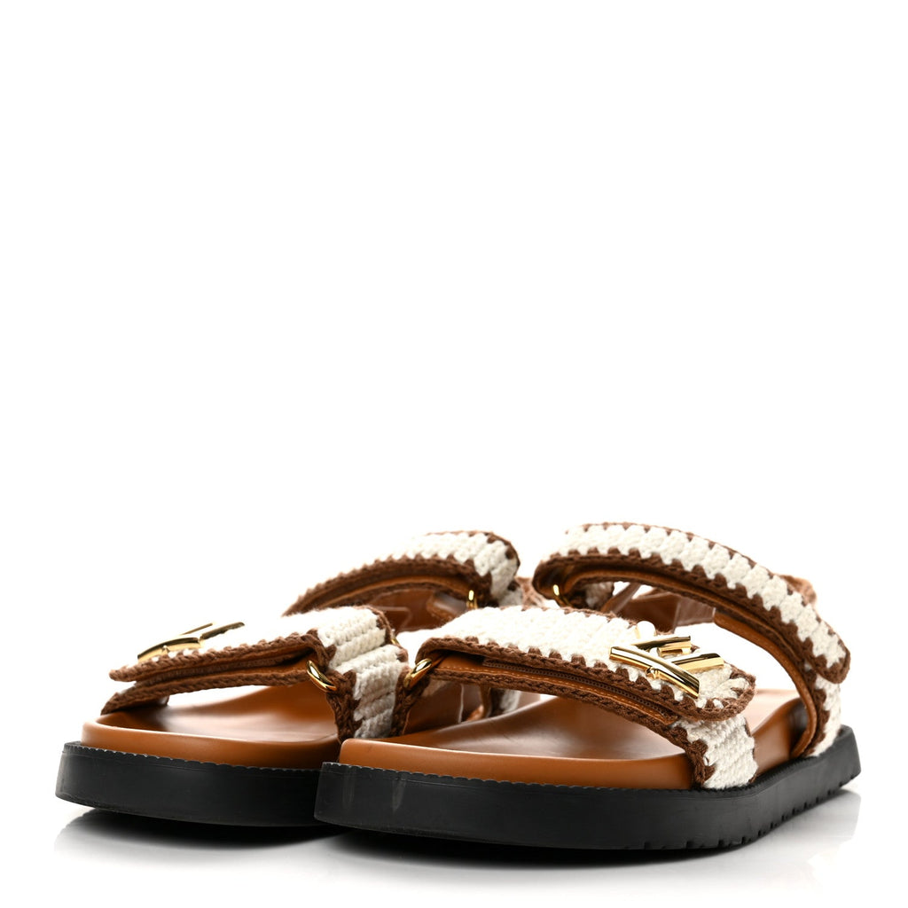 Cotton Crochet LV Sunset Comfort Flat Sandals 40 Cacao Brown