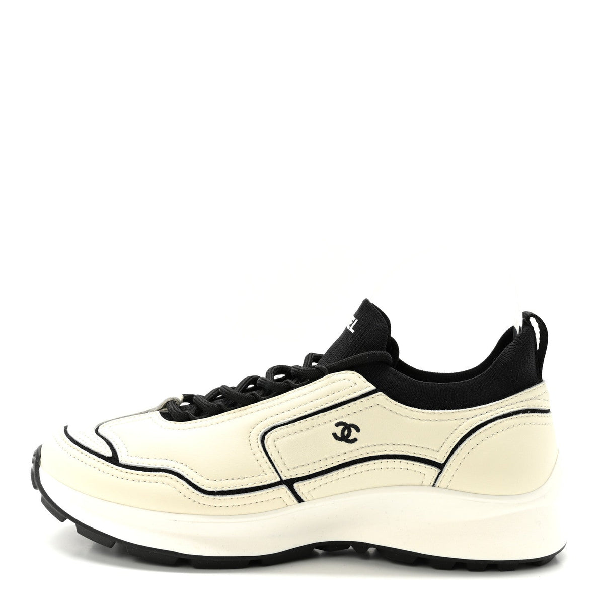 Calfskin Mixed Fibers CC Sneakers 39.5 Ivory Black