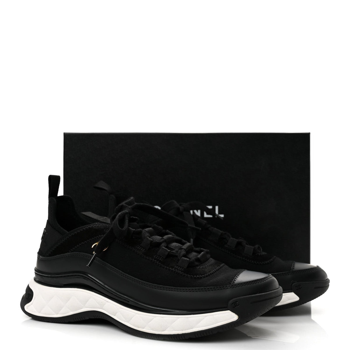 Velvet Calfskin Mixed Fibers CC Sneakers 41 Black