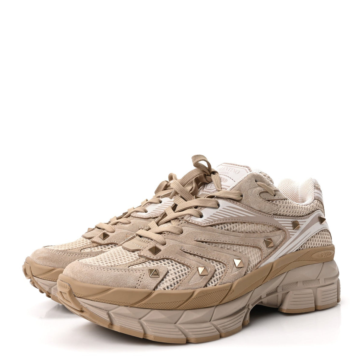 Mesh Calfskin Rockstud Womens Platform Sneakers 41 Poudre