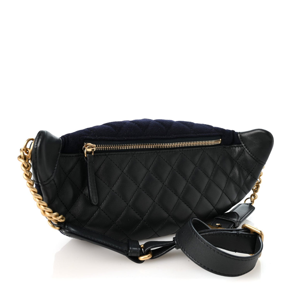 Wool Lambskin Quilted Paris Hamburg Charms Waist Bag Dark Navy