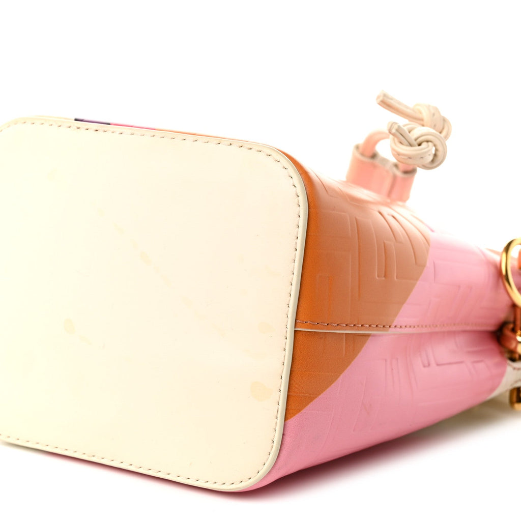 Vitello King F is Fendi FF Embossed Striped Mini Mon Tresor Bucket Bag Light Rose Multicolor White Ice