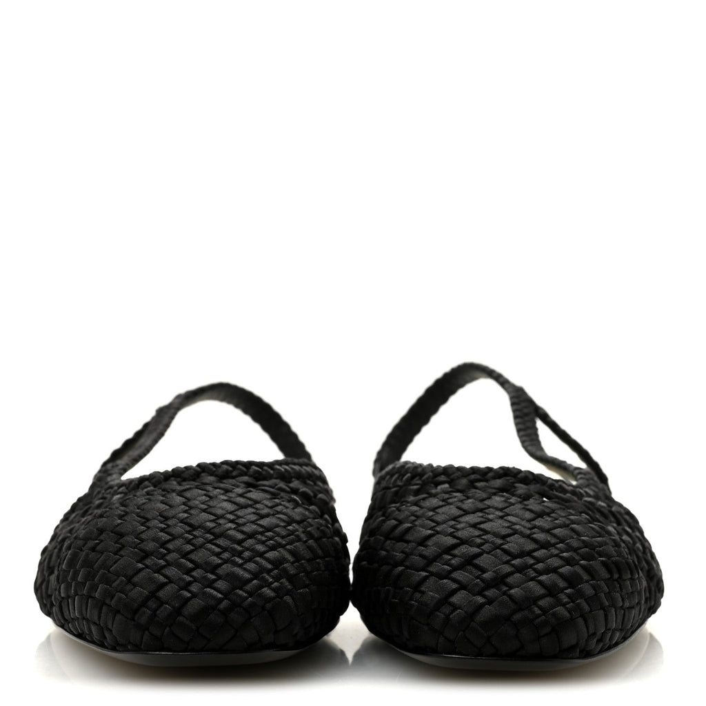 Satin Braided Slingback Flats 39.5 Black