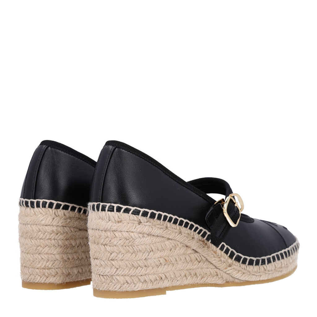 Lambskin Espadrille Mary Jane Wedges 37 Black