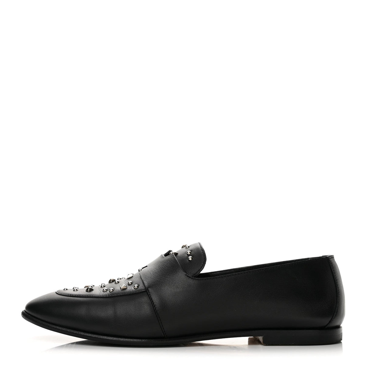 Calfskin Studded Womens Ancora Moccasin Loafers 38.5 Black