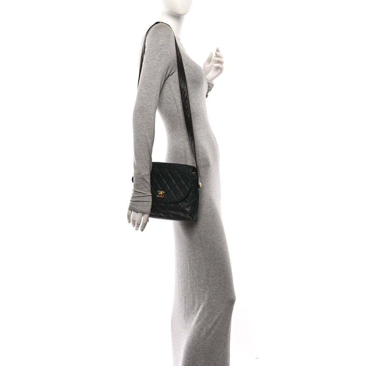 Lambskin Quilted Flap Shoulder Bag Black
