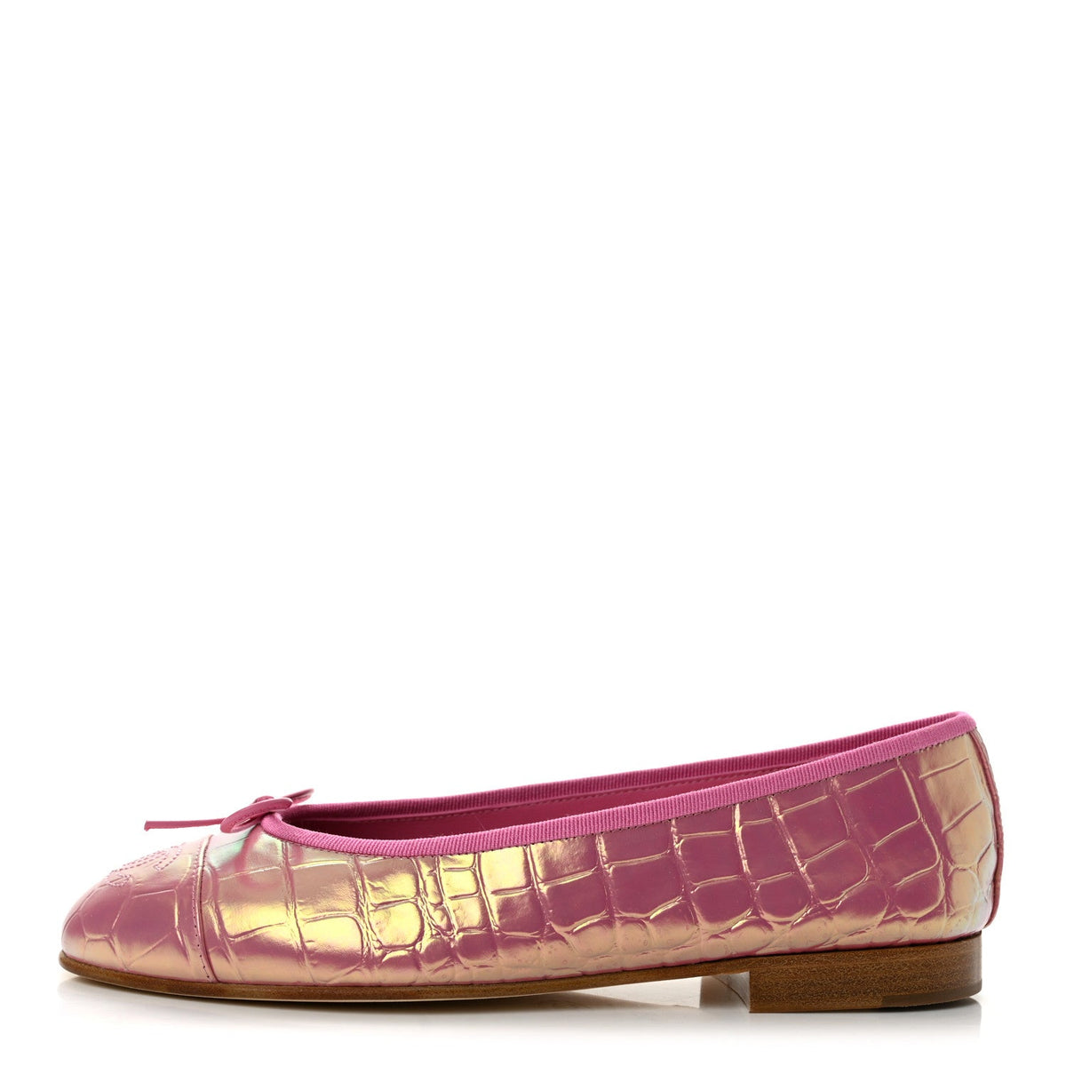 Iridescent Calfskin Crocodile Embossed Ballerina Flats 37 Pink