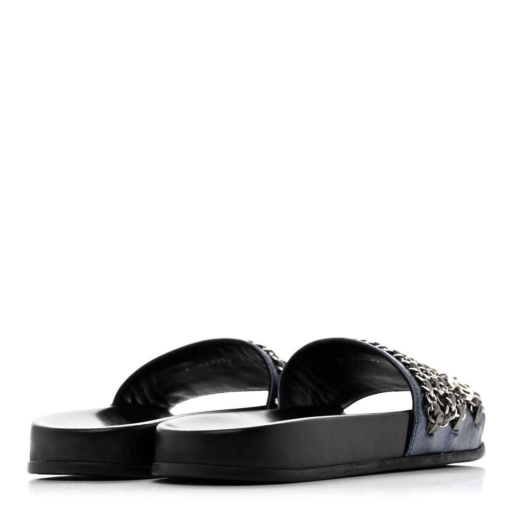Fantasy Lambskin Chain Slides Sandals Flats 35 Blue