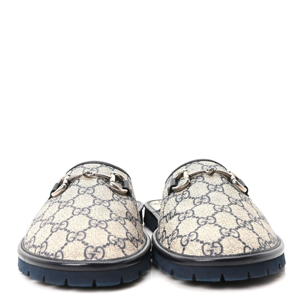 GG Supreme Monogram Granada Kid Mens Horsebit Lug Sole Mules 8.5 Beige Blue
