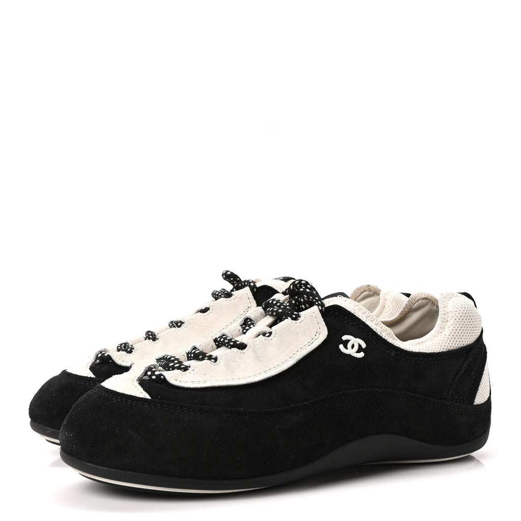 Velvet Calfskin Mixed Fibers Low Top CC Sneakers 37 Black