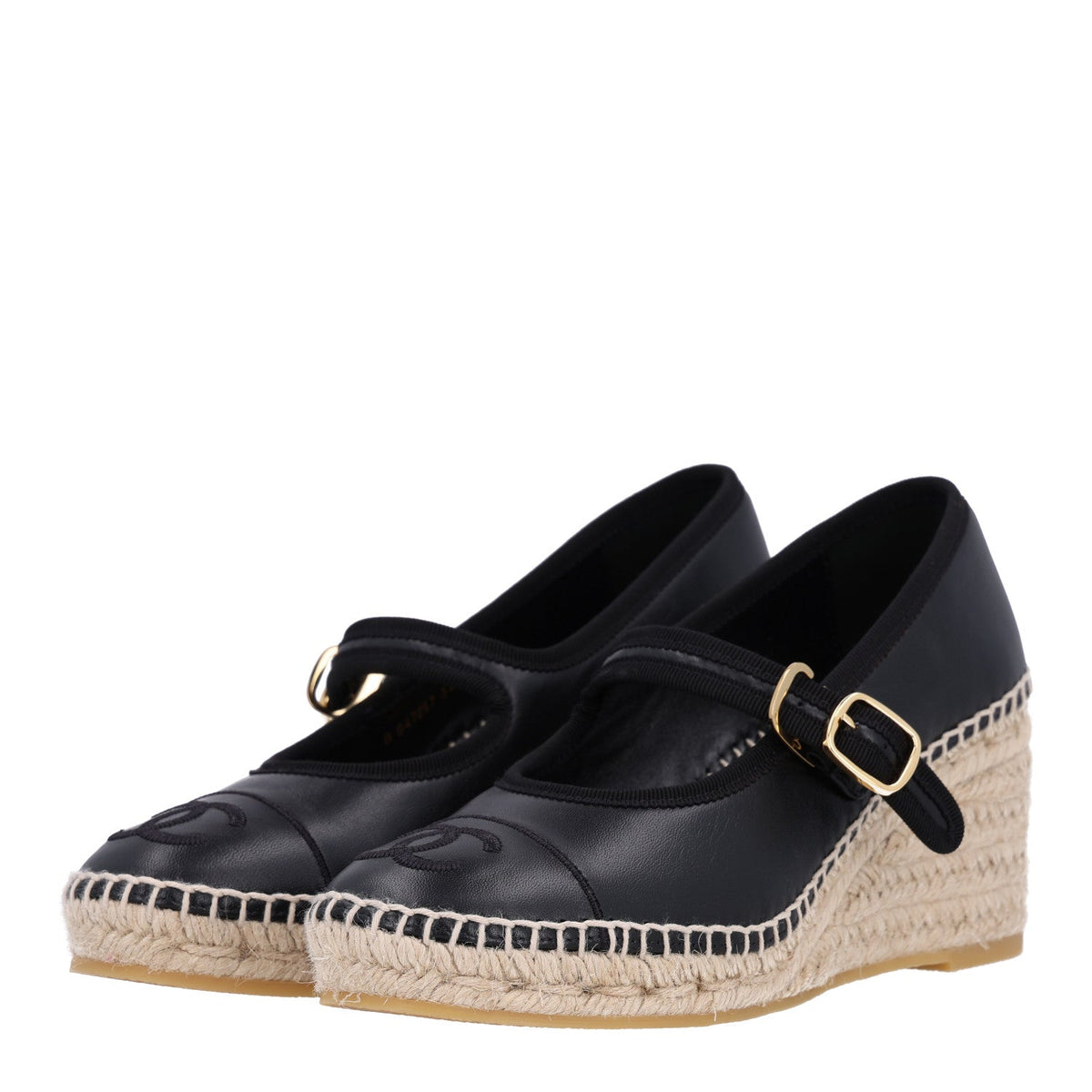 Lambskin Espadrille Mary Jane Wedges 37 Black